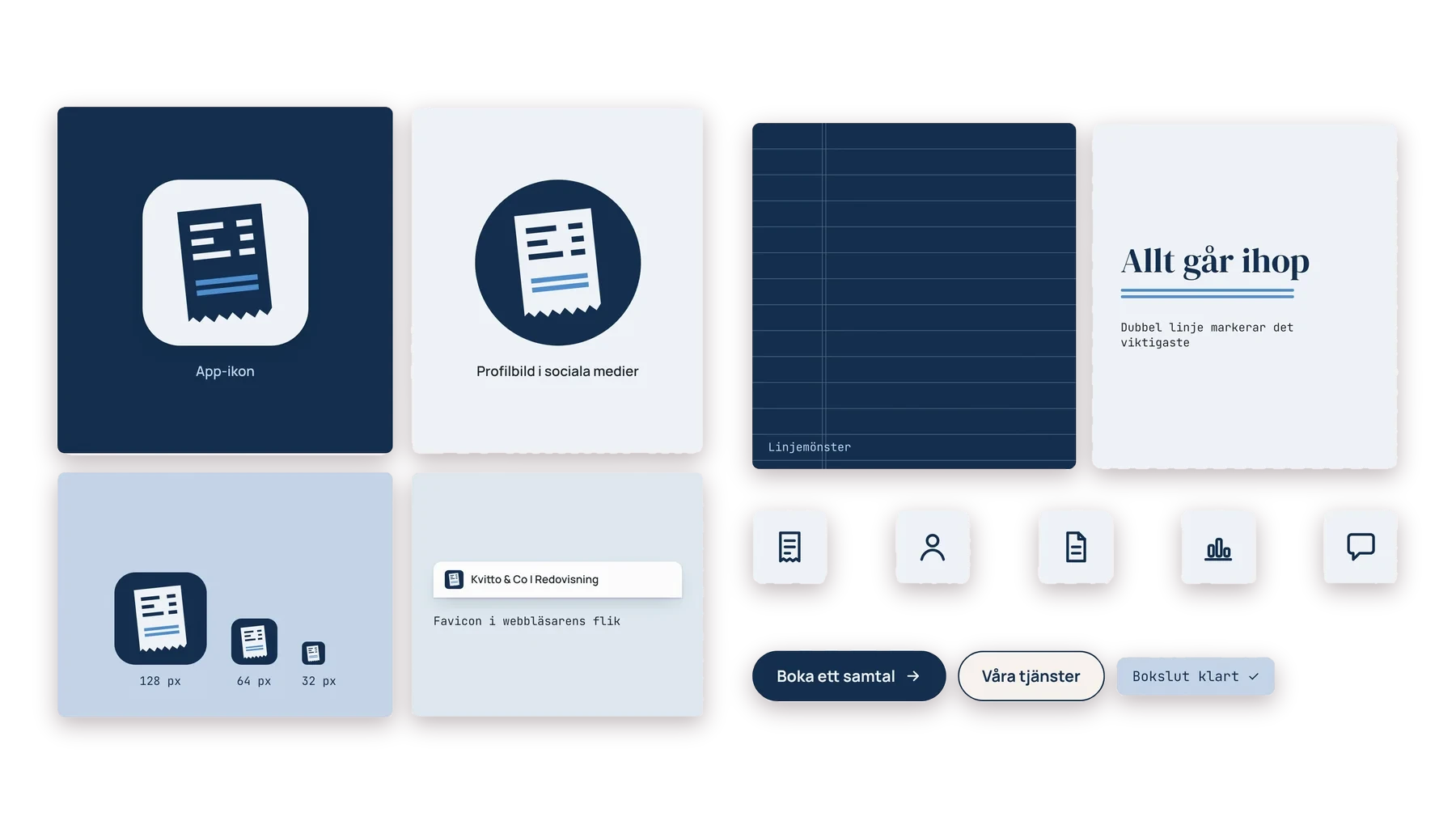 App-ikon, favicon, linjemönster och ikoner för en redovisningsbyrå