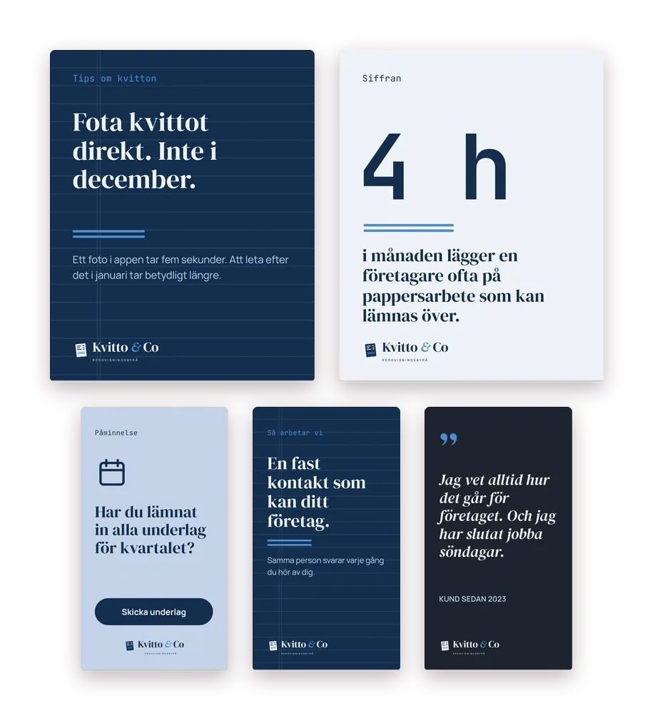 Mallar för inlägg och stories: marknadsföring för redovisningsbyrå i sociala medier